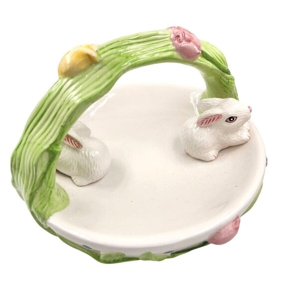 Vintage Easter Bunny  Basket Flower Garden Candy Dish Whimsical Spring Garden by - Picture 4 of 8